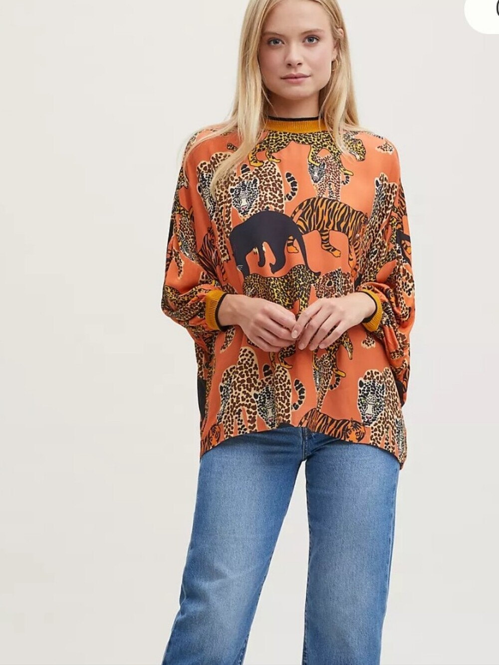 Anthro Conditions Apply Orange Leapord Tiger Cst Print Dolman Sleeve Top Size M